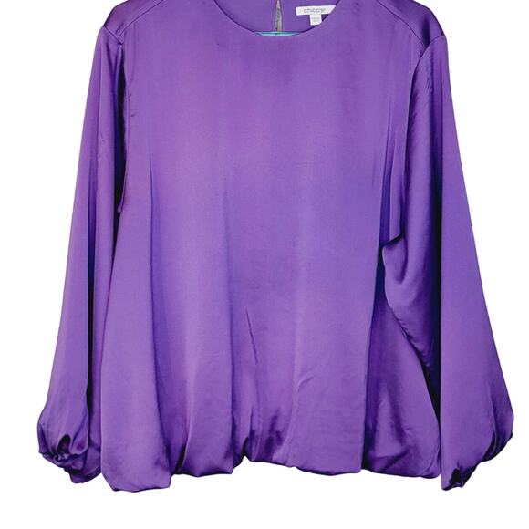Chico's Purple Sumptuous Satin Bubble Top Chico's Size3 or US 16 Minimalist - Picture 6 of 13